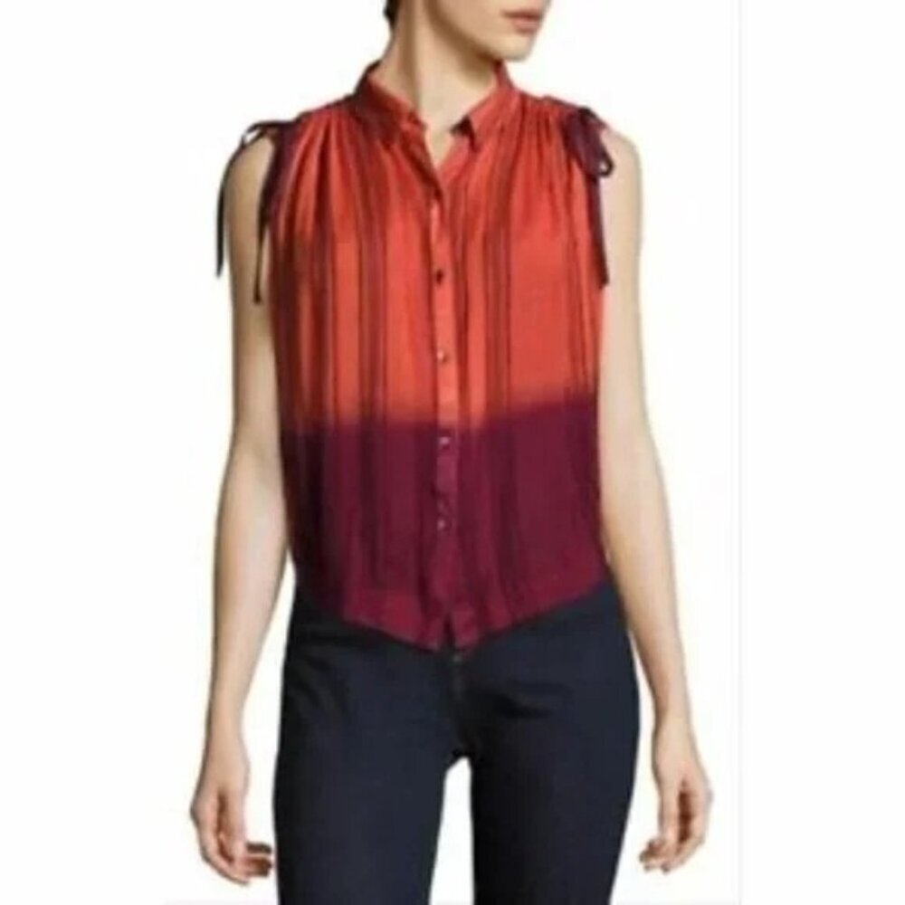 Free People Baby Blues Ombre Stripe Button Down Oversized Top